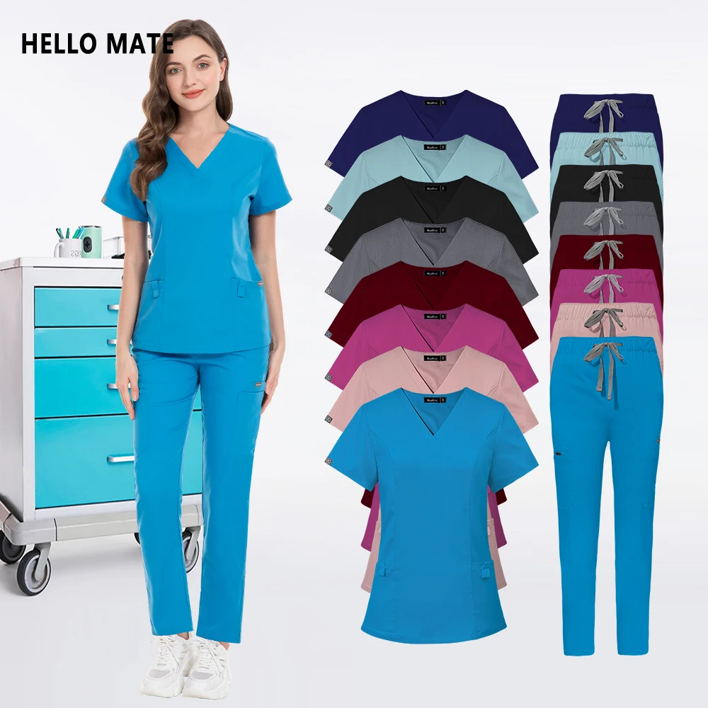 Hospital Work Clothes Medical Scrub Set Breathable High Men Women Workwear Pockets Nursing Uniform Doctor Nurse Dentist Overalls