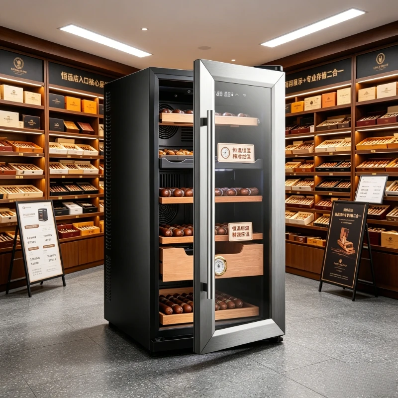 250-800 Cigar Capacity Humidor Stainless Steel Cabinet with Digital Display Thermostat Constant Temperature Home Shop Use