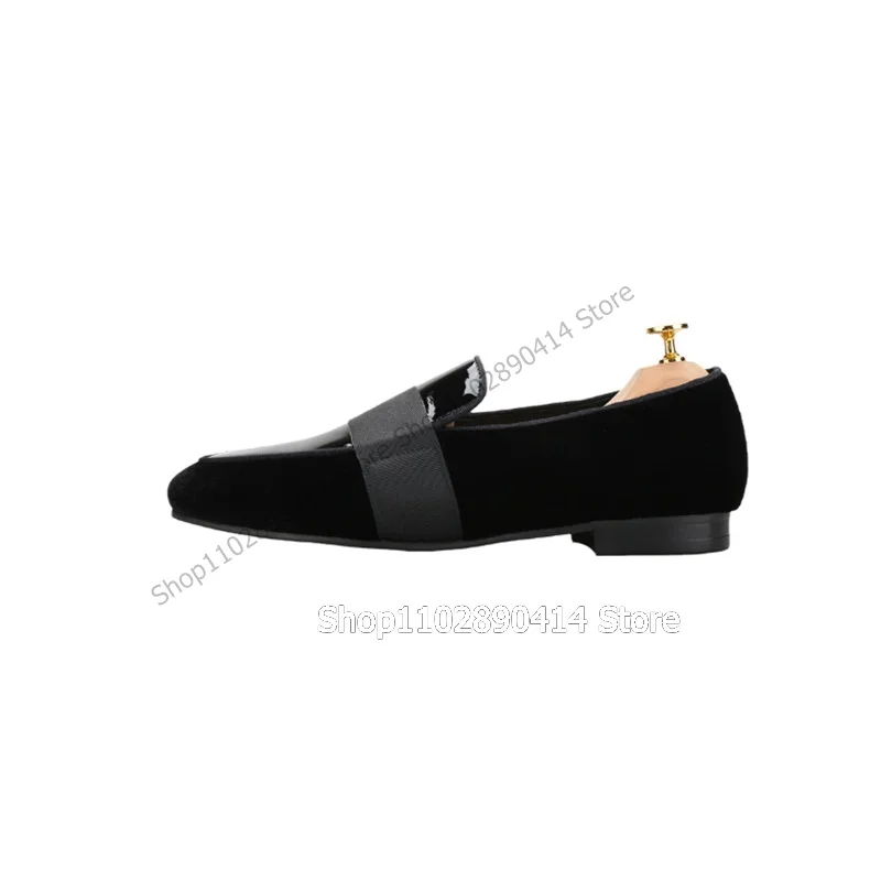 Homens Preto Riband Decor Patchwork Loafers, Deslizamento Em Sapatos, Sapatos Casuais, Feito À Mão, Festa, Banquete, Escritório, Vestido Masculino, Moda, Luxo