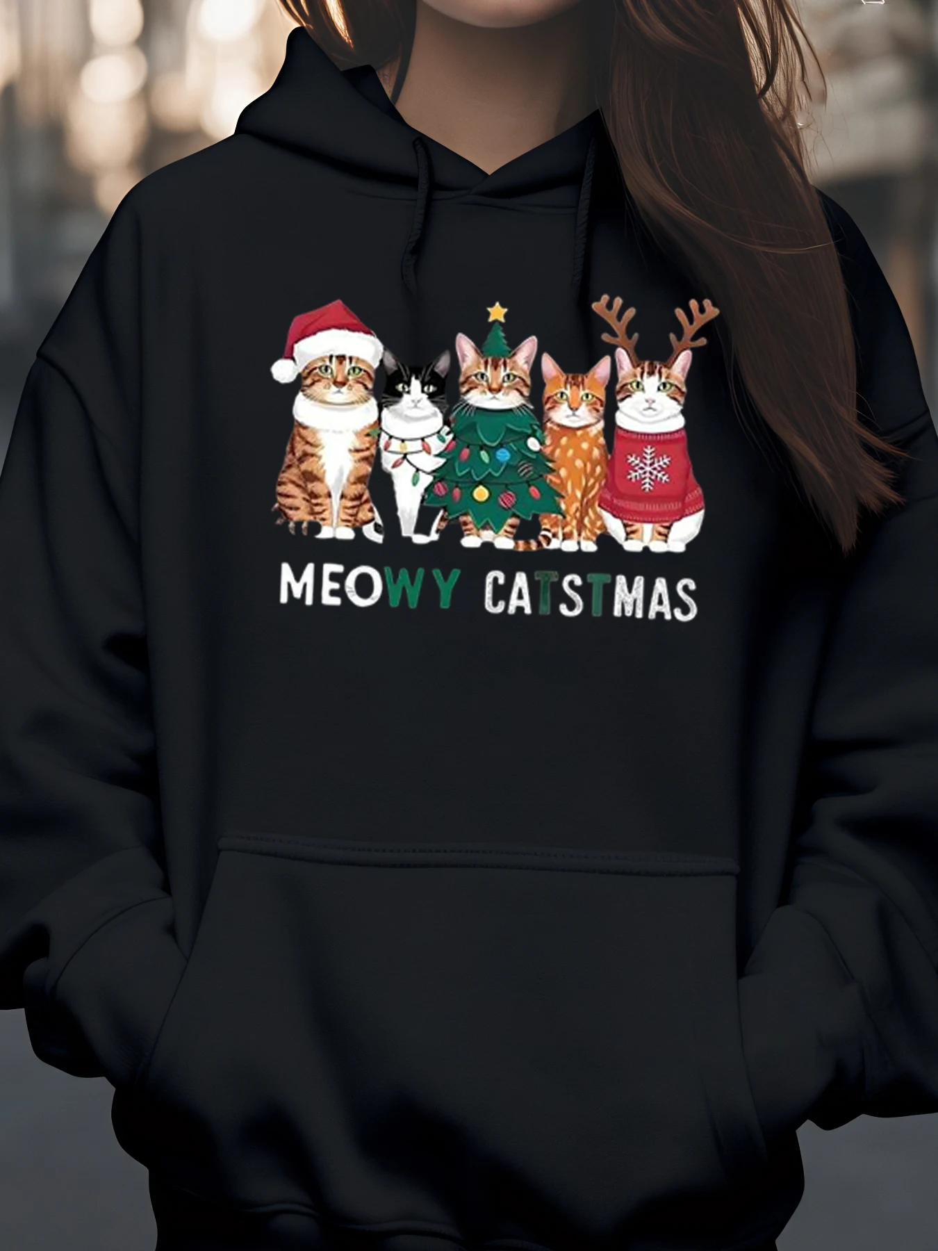 

Рождественская толстовка с капюшоном Meowy Catstmas Cats, праздничная одежда для любителей кошек