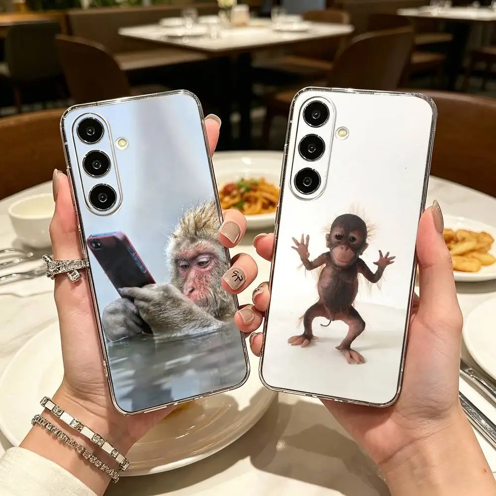 Cute Funny Monkey Clear Hard Phone Case For Samsung A71, A70, A52, A51, A40, A30,Transparent Cover
