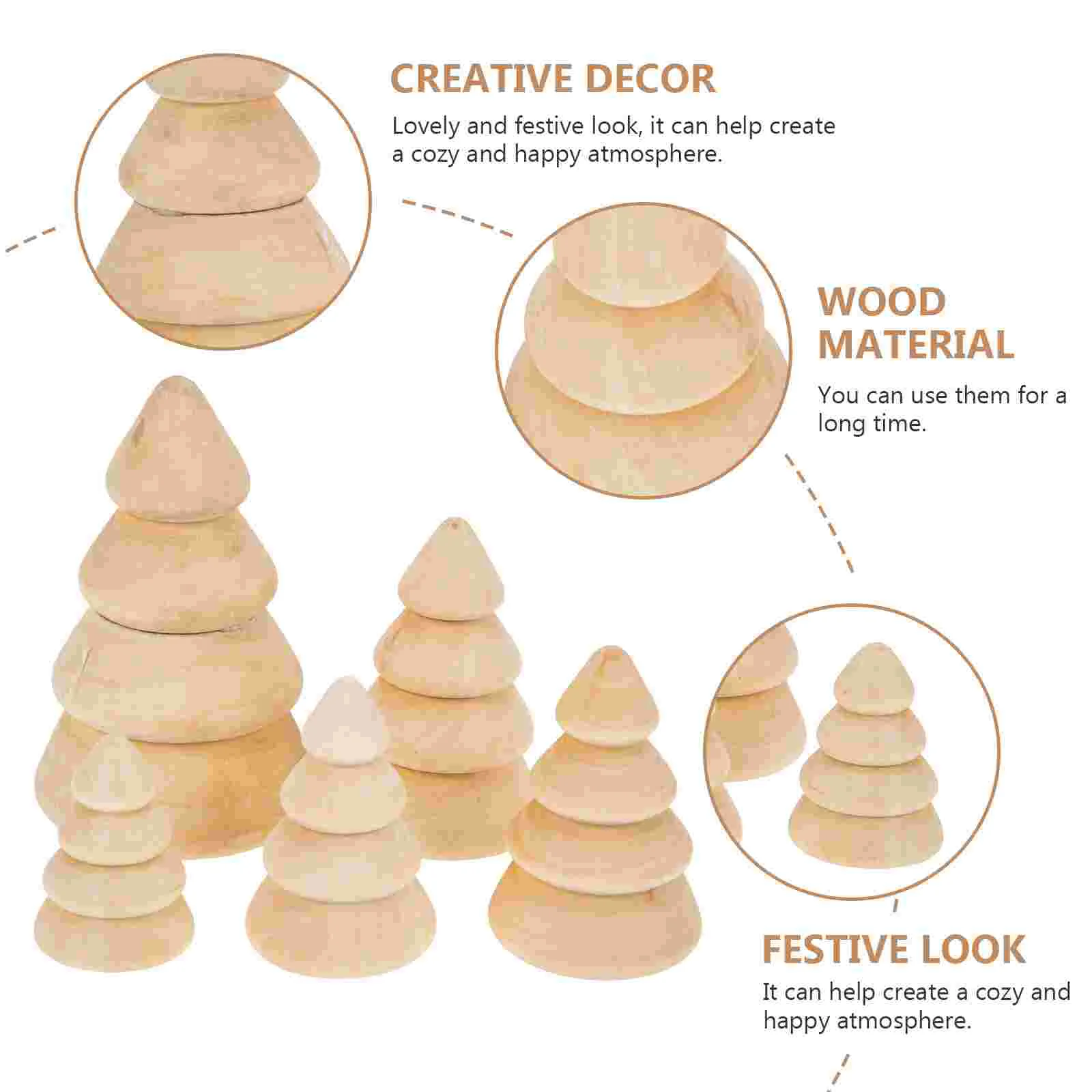 5 Gift  Optimized Title: 5 Pcs Christmas Tree Wooden Adornment Beige Desktop Scene Decor Unique nament Fine Workmanship