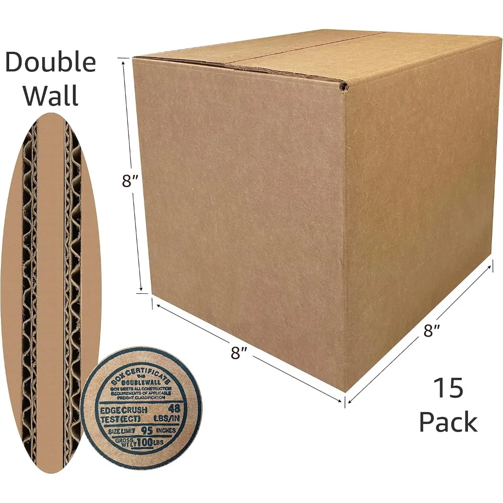 Robuste 275 Pfund gewellte Versandkartons – 15er-Pack, 8 x 8 x 8 Zoll, robuste Bewegungs- und Paketzubehör