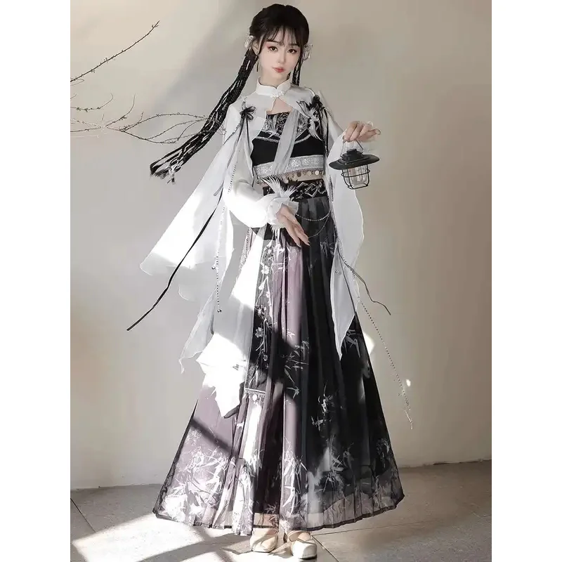 

New Chinese Style Crane Feather Improve Hanfu Dunhuang Flying Apsaras Exotic Style Han Elements Tops Skirt Cos Cosplay