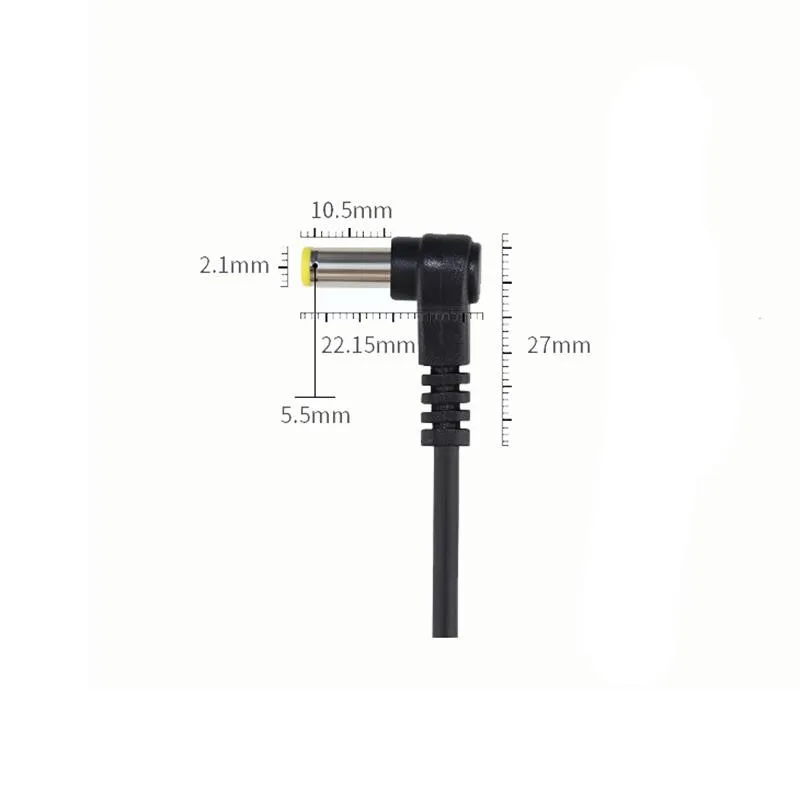 DC power cord 0.25m yellow tuning fork L type adapter 90 degree elbow right angle dc5.5*2.1mm male cable standard dc connector