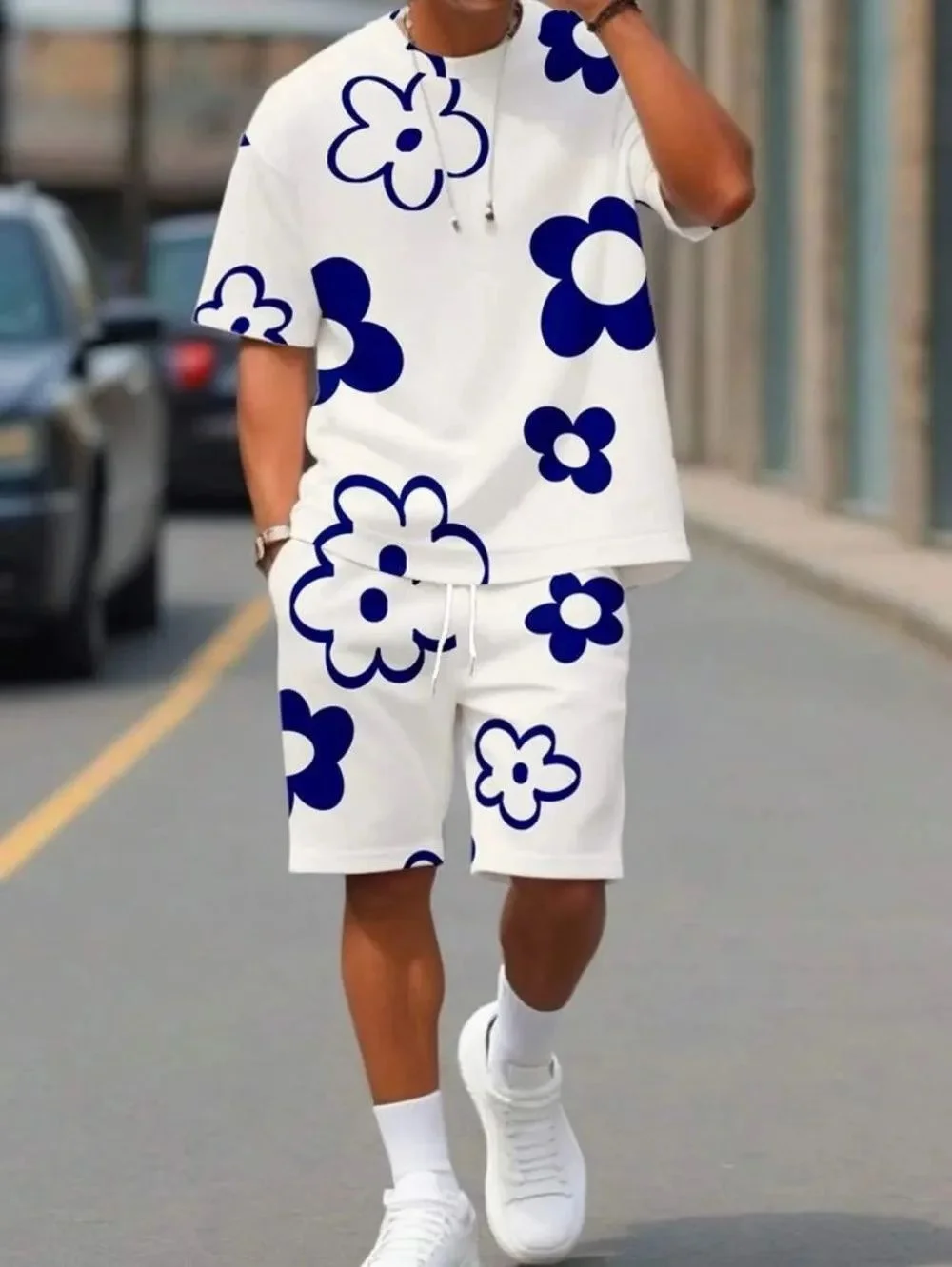 Ensemble deux pièces décontracté imprimé, t-shirt à col rond respirant et confortable pour l'été, pour adultes et enfants, même style
