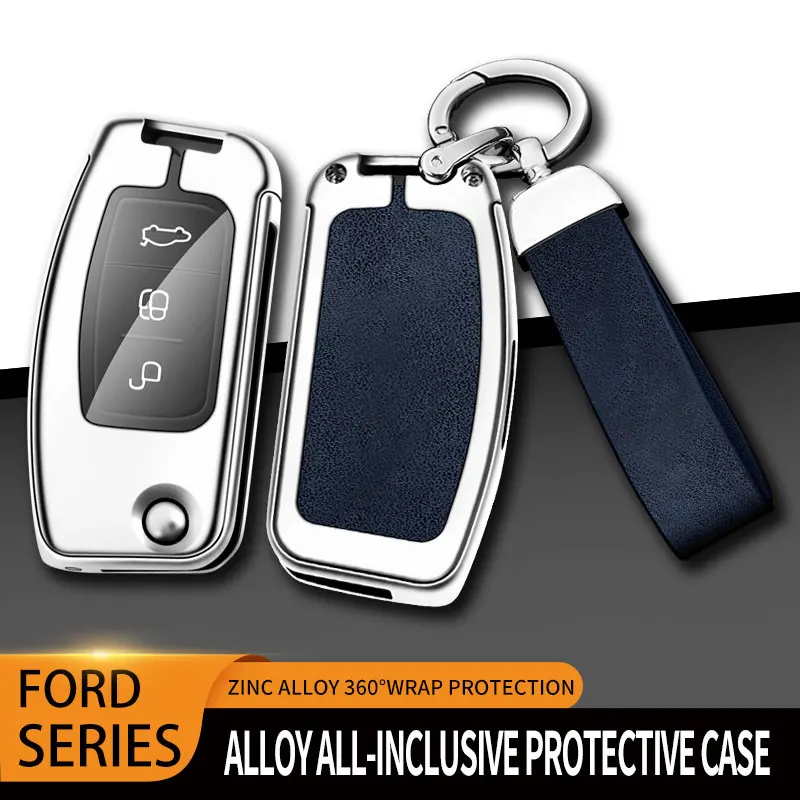 Metal Leather Car Key Case For Ford Focus 2 3 Ecosport C-Max S-Max Ka Mondeo Kuga Galaxy Fiesta Key Chain Accessories