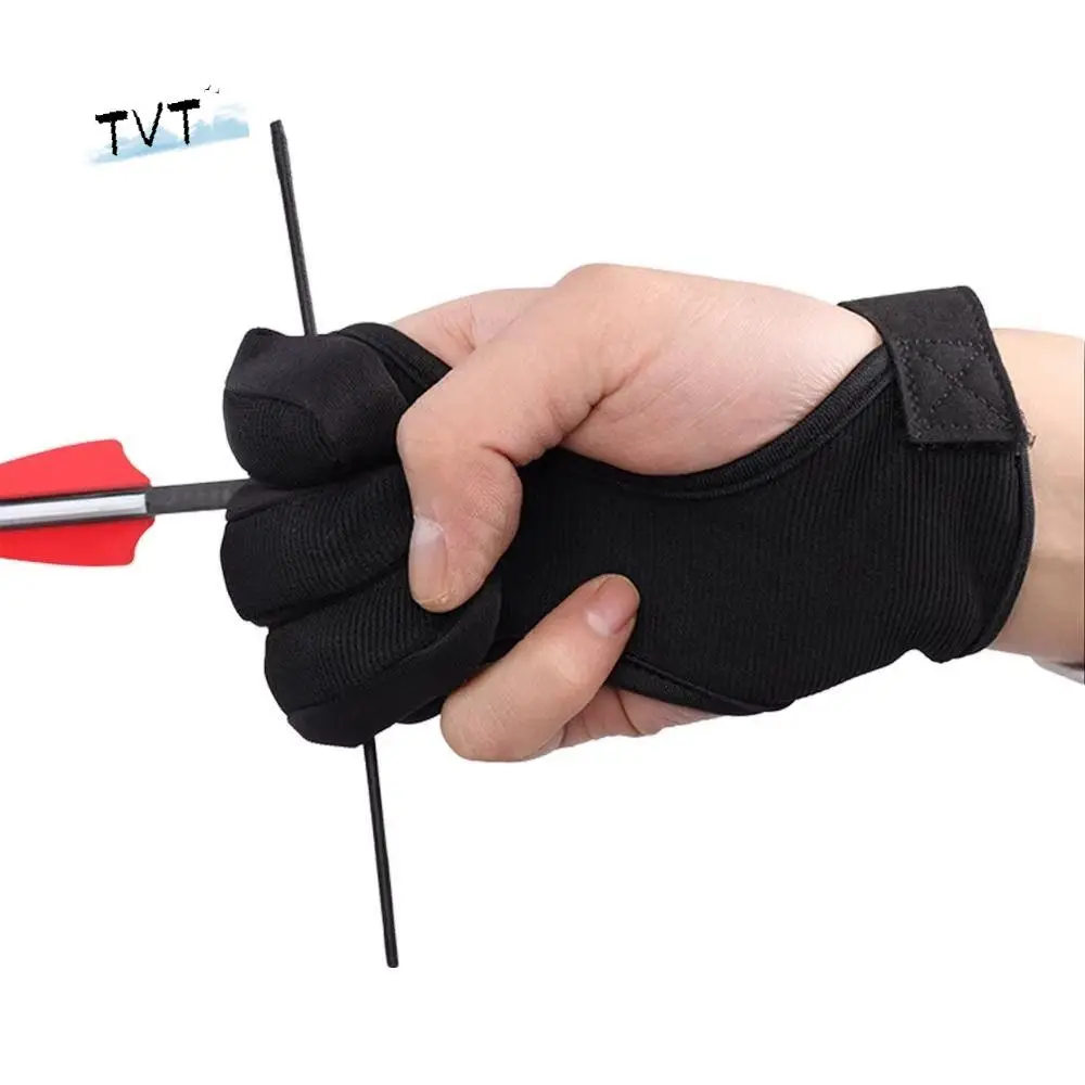 

Non-Slip Three-Finger Gloves Breathable Adjustable Recurve Bow Gloves Professional Black Shooting Hand Guard Beginners Use