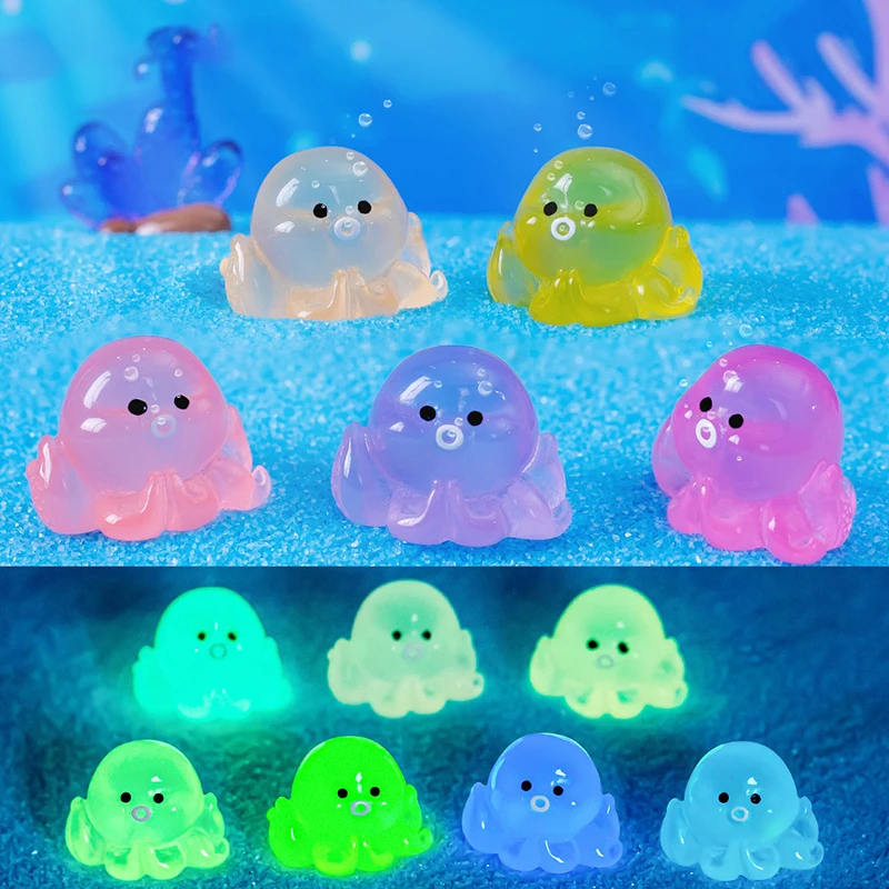 5pcs Kawaii Luminous Colorful Octopus Mini Octopus Resin Animal Home Decor Fairy Garden DIY Dollhouse Decoration Accessories