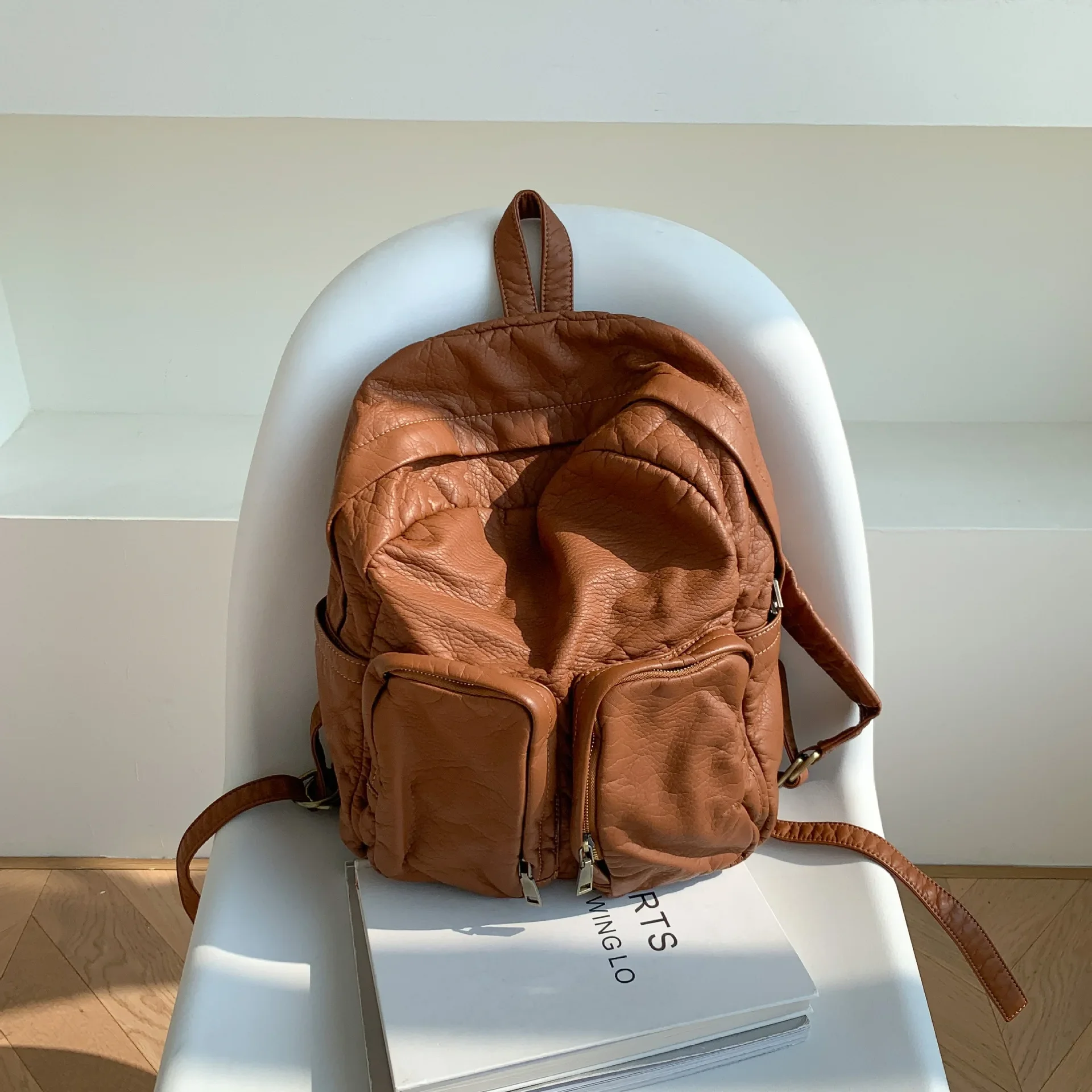 LEFTSIDE 2023 Silver Travel Zipper Back Pack Korean Fashion Simple Solid ColorBackpack for Women School Bags for Teenagers Girls