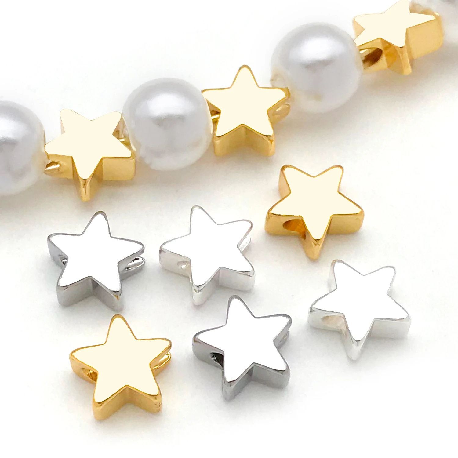 10 Stück 18K echt vergoldete Messingperlen, Stern lose Perlen Spacer Perlen für DIY Armband Halskette Schmuckherstellung Zubehör