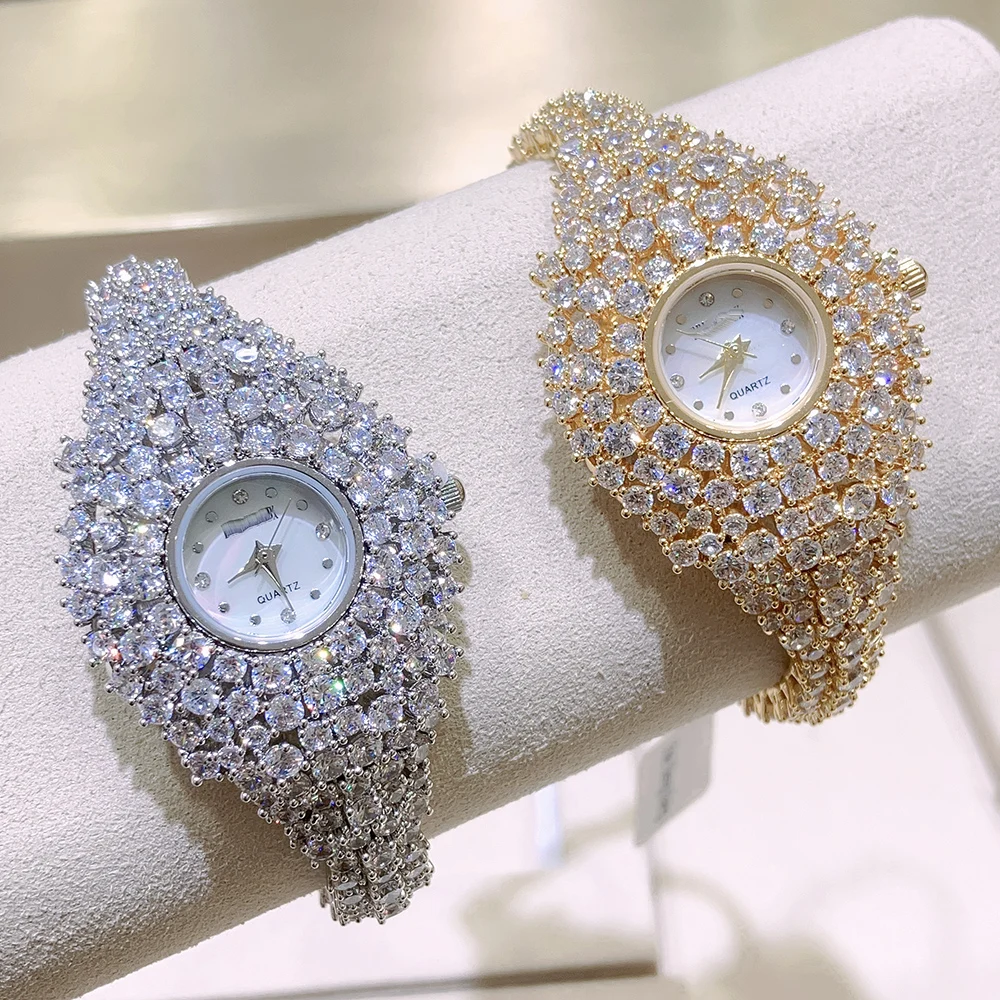 016012 Luxury Women\'s Watches Cubic Zircon Elements Crystal Bracelet Watch for Wedding Party Fashion Jewelry Made with Wholesale