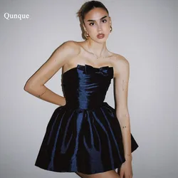 Qunque Short Navy Blue Satin Homecoming Dress Mini Strapless Ruched Cocktail Dresses Customized Bow Vestido Para Graduacion 2025