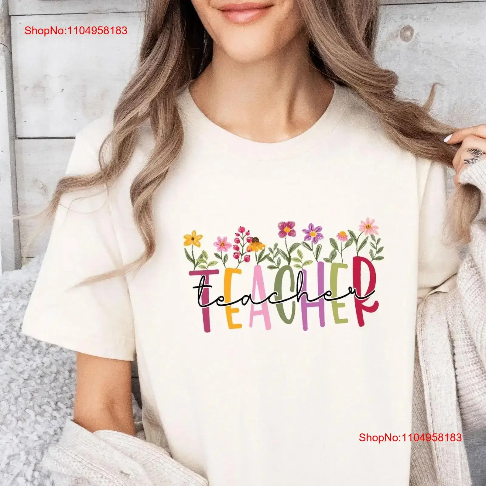 

Floral Teacher T Shirt Thank You Natural 14 vintage Washed Stretched Versatile graphic Breathable Slightly designer clothes