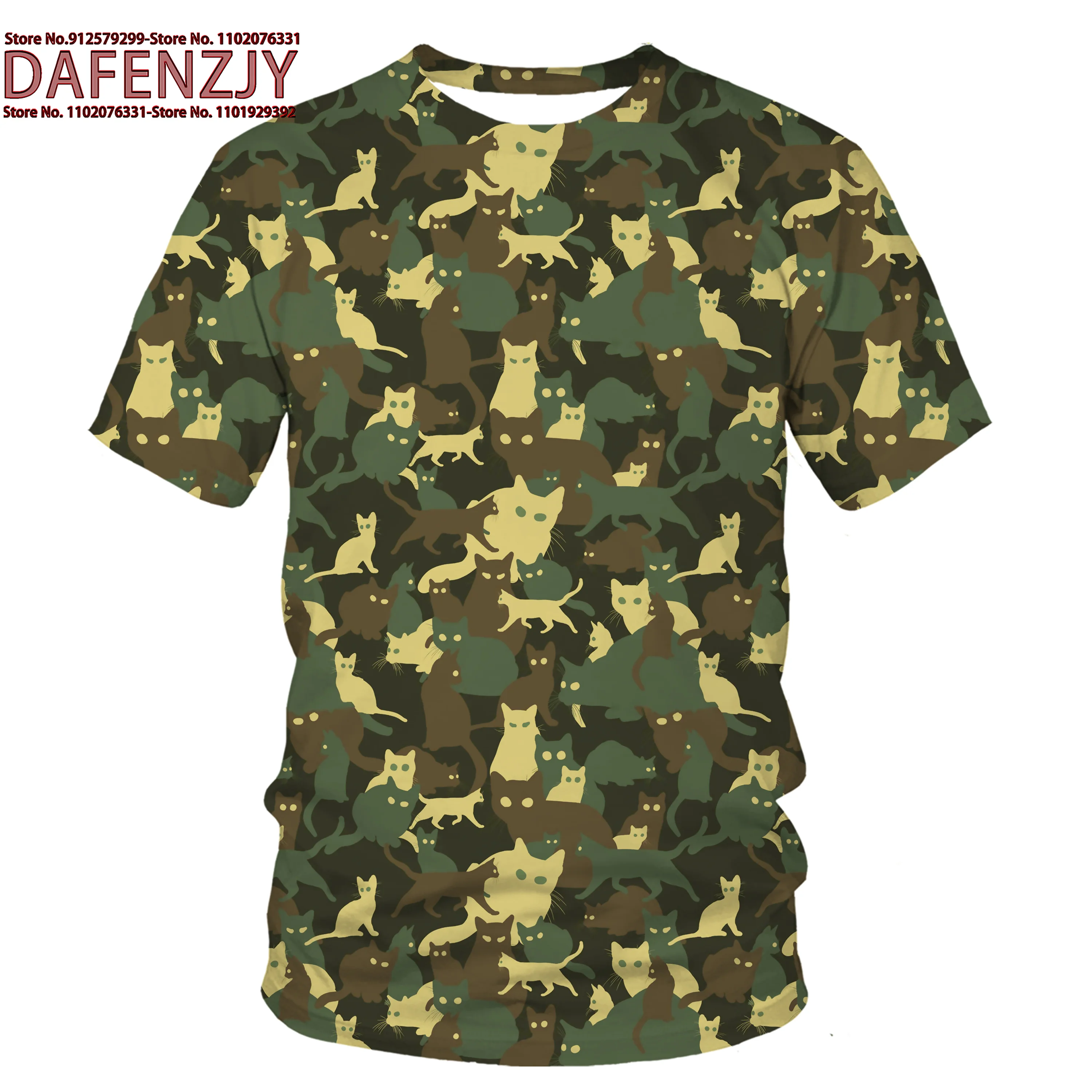 Kamuflaż Kot 3D Nadruk T-shirt Letni Męski Okrągły Dekolt Casualowy Krótki Rękaw Oversize T Shirty Moda Tee Tops Trend Mężczyźni Clothi