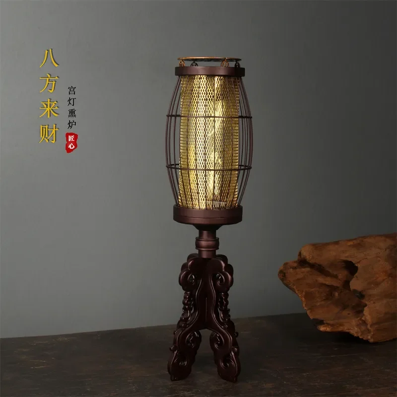 Vintage Chinese Palace Style Brass Incense Burner Hollow Carved Lantern Candle Holder Home Bedroom Decor Antique Copper