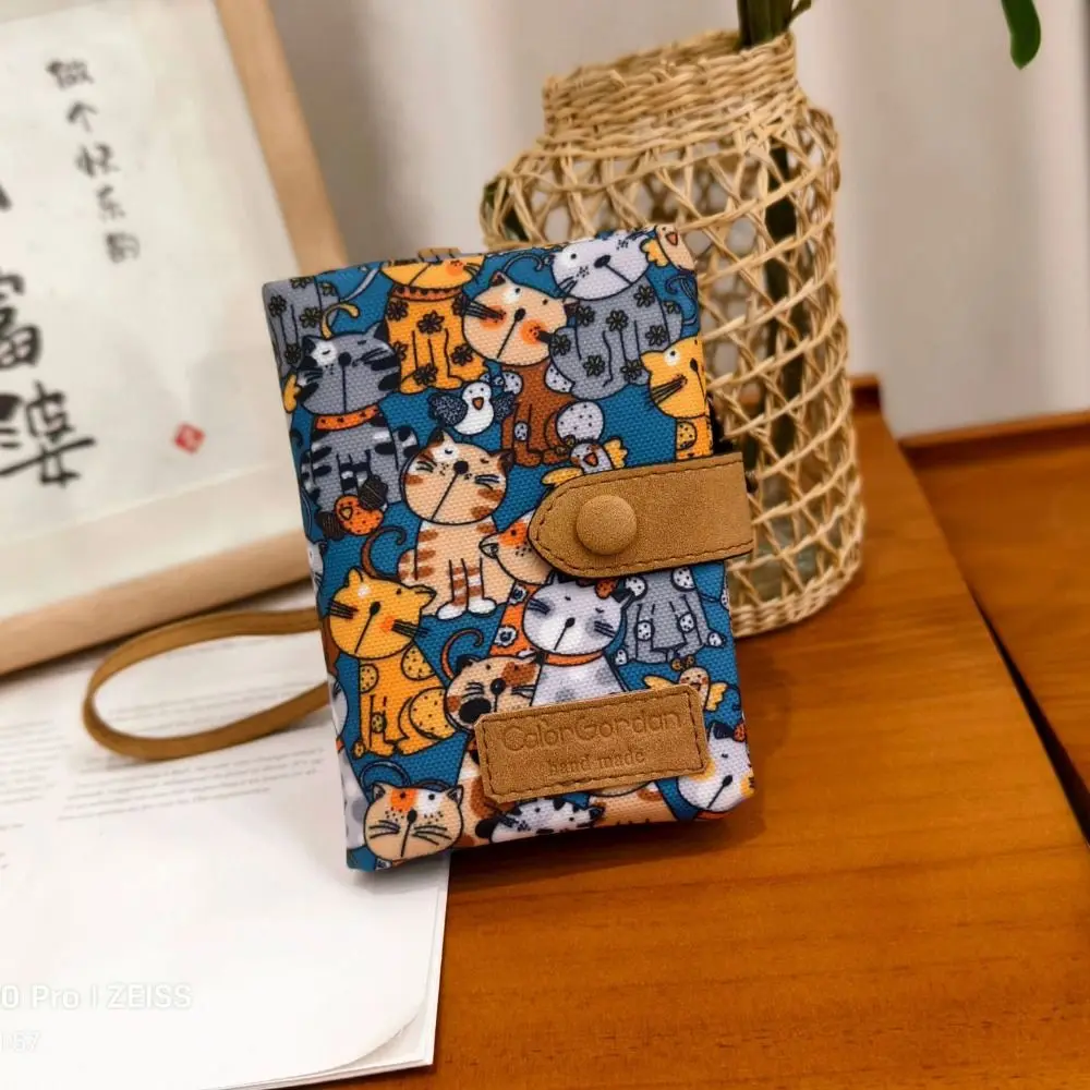 Cute Korean Style Canvas Wallet Flower Elephant Printed Card Bag Ultra Thin Short Clutch PU Leather Card Holder Men
