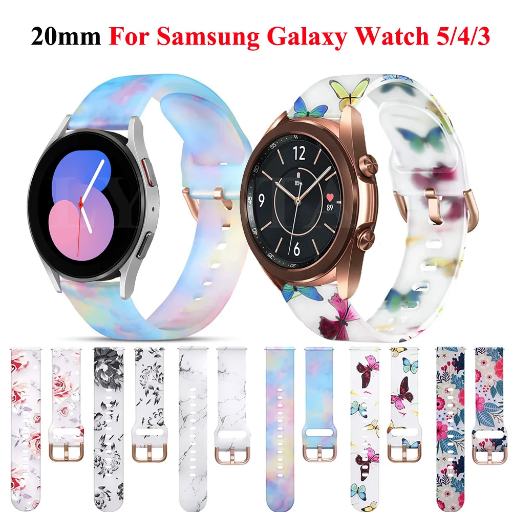 20mm Silicone Printed Strap Wristband For Samsung Galaxy Watch 5 pro 45mm/Active2/Watch 4 40 44mm Classic 42 46mm Bracelet Band