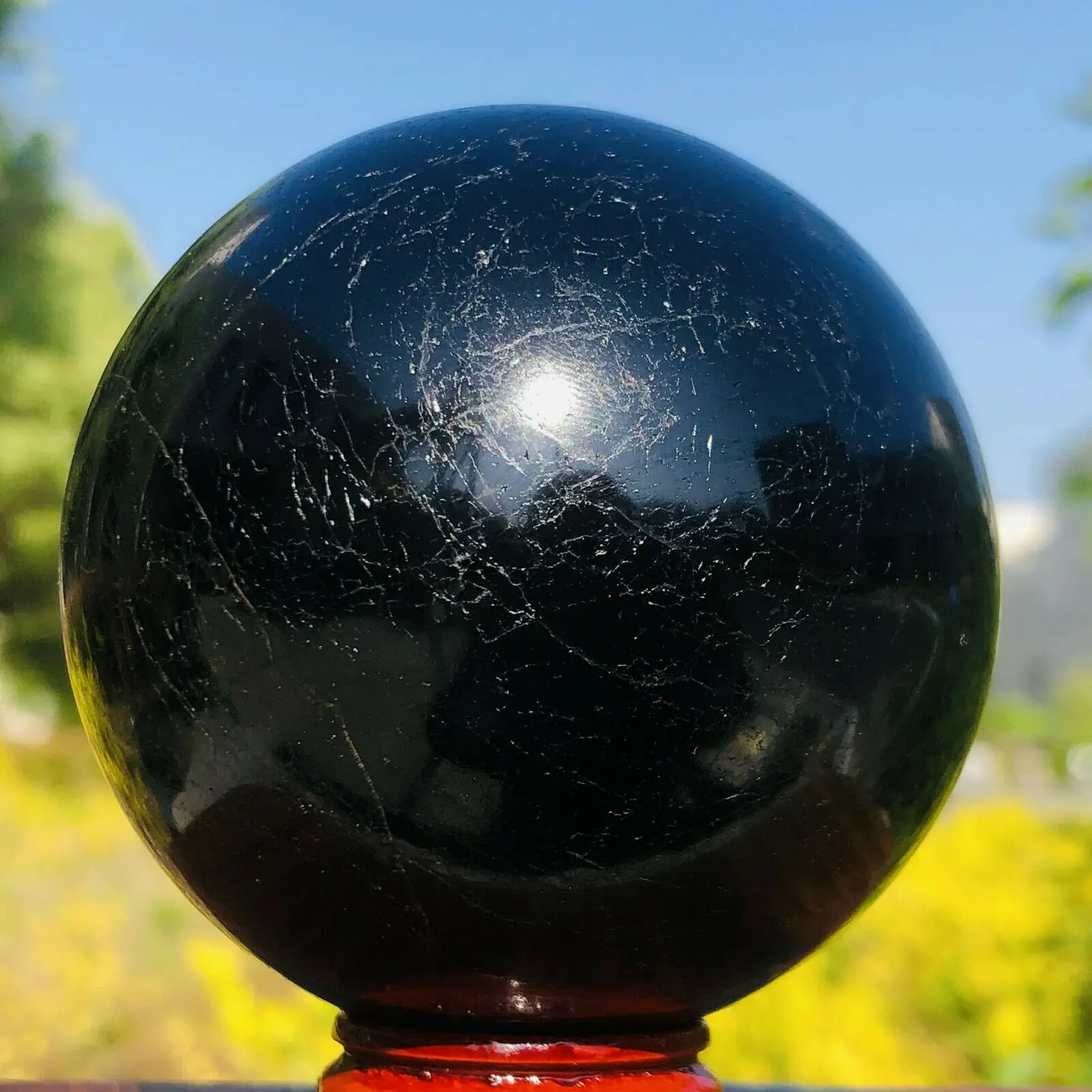 Beautiful Natural Black Tourmaline Crystal Stone English Energy Ball Reiki Healing