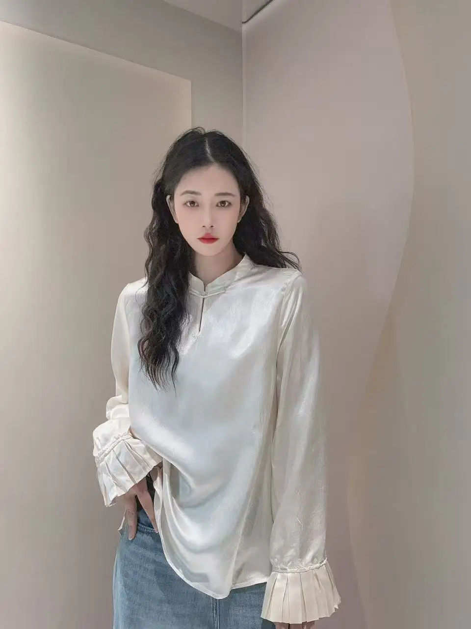 

New September Heavy Embellied Acetate irt Slimming Ele Chinese Sle Women's Premium Quali Hanfu Top