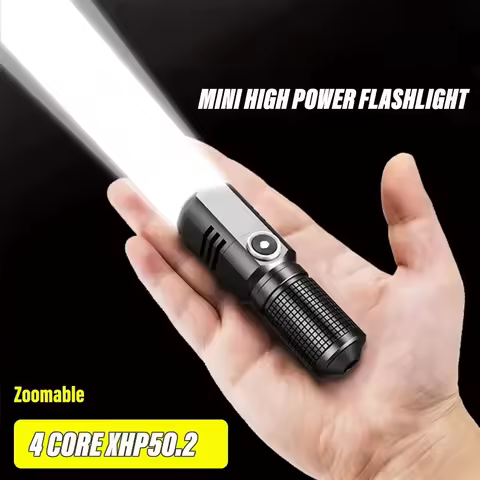 Mini Flashlight XHP50 LED USB C Rechargeable 16340 18650 Battery Flashlight 1500lm Powerful Torch Can Be Closed with One Click