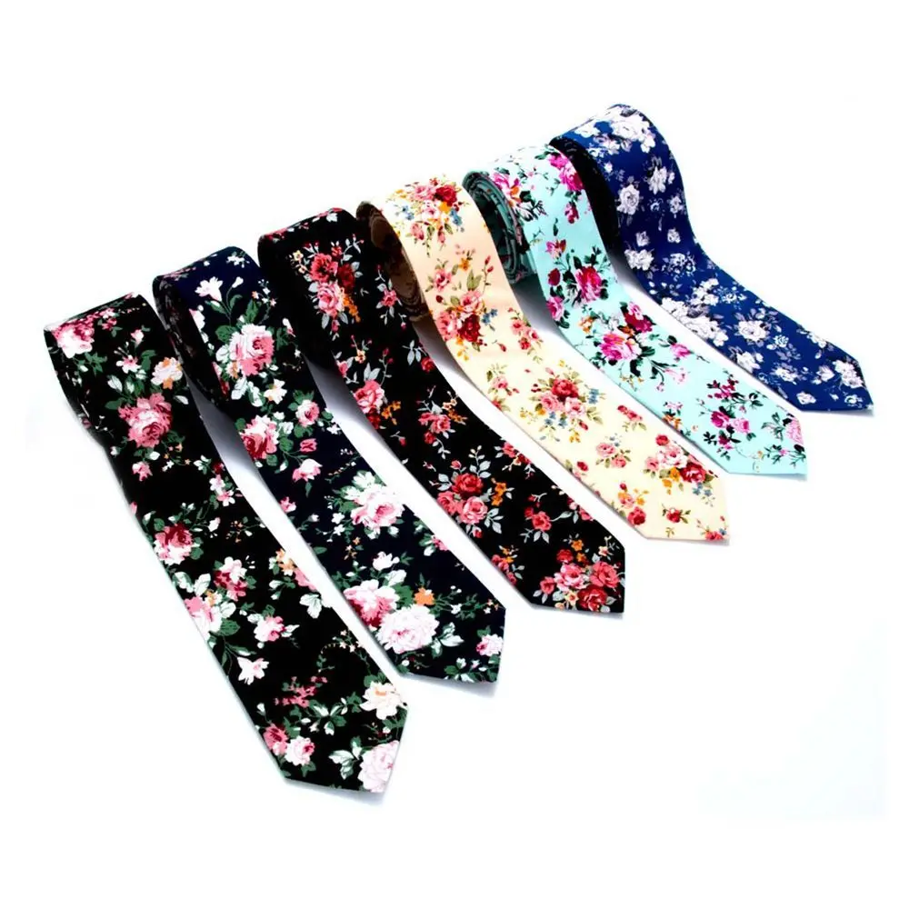 Corbata con estampado Floral para hombre, traje ajustado de algodón, a la moda