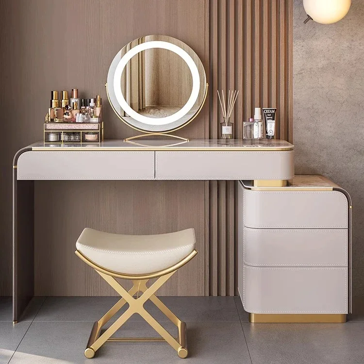 

Italian minimalist modern small apartment dressing table storage cabinet integrated light luxury high-grade rock slab