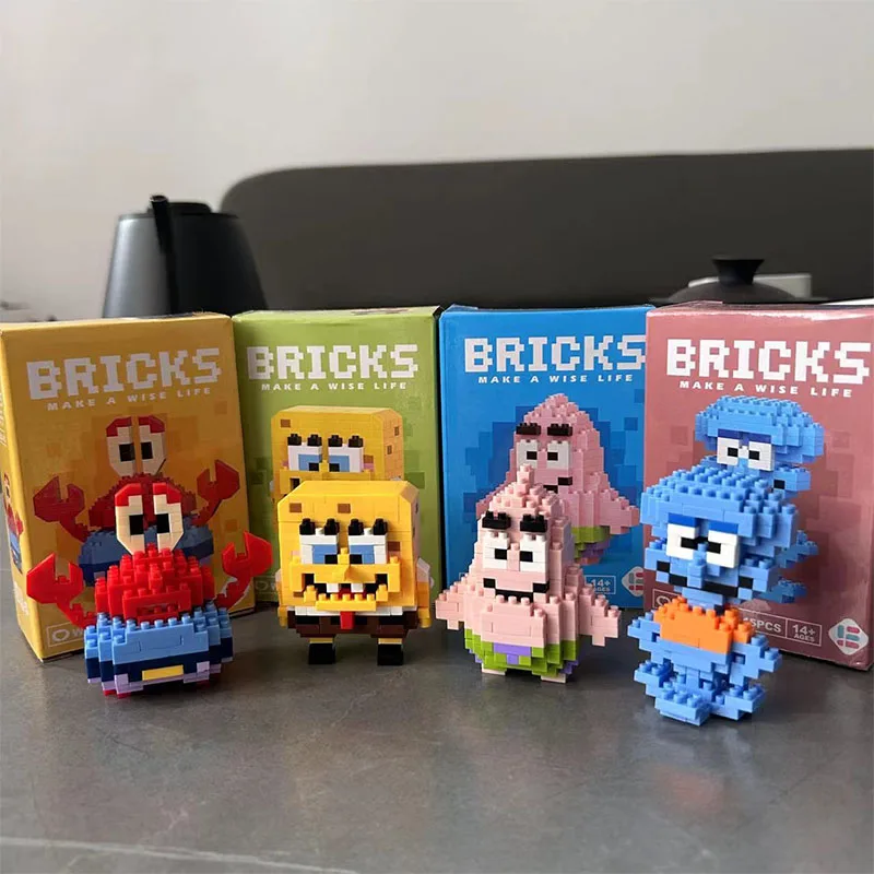 Bob Esponja SquarePants Mini Building Block para Crianças, Cartoon Micro Partículas, City Patrick Star, Squidward Charm Brinquedos, Presentes de