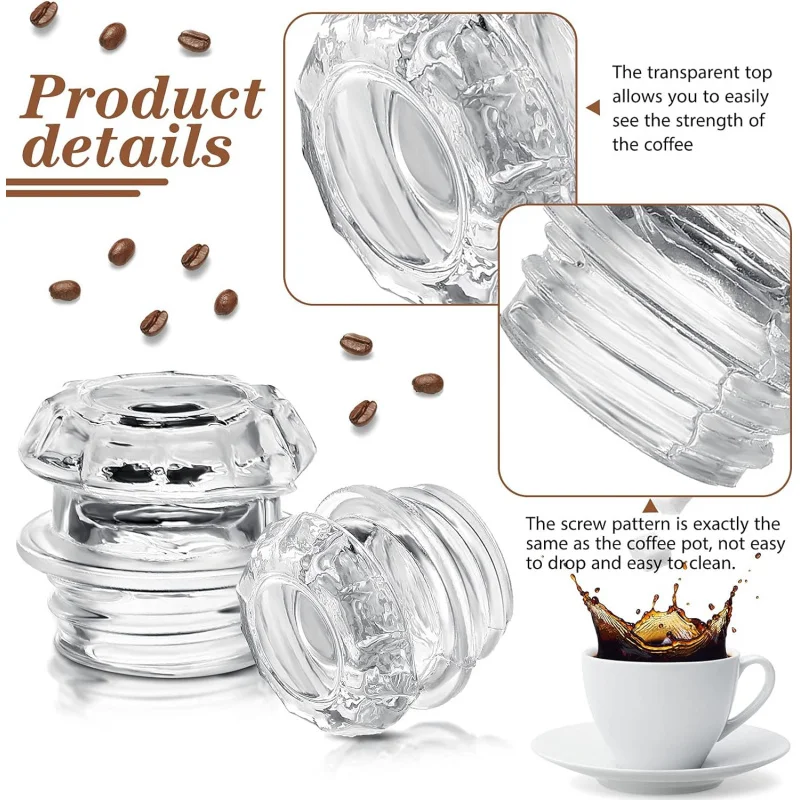 2-Piece Transparent Coffee Percolator Top - Replacement Glass Knob Top for Coffee Filter