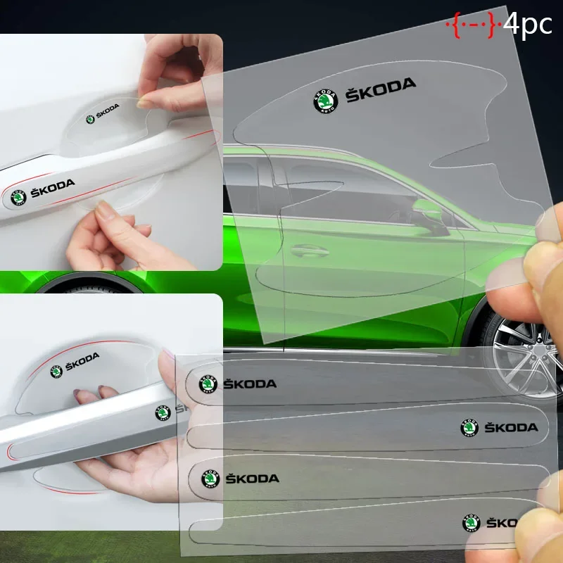 8pcs Set of Transparent Car Door Wrist Protection Film For Skoda Octavia A5 Superb old Febia Roomster rapid Roomster Kodiaq Yeti