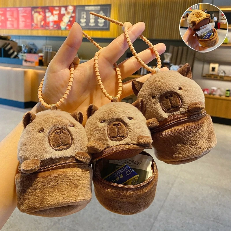1/3/5/10/20PCS Cartoon Capybara Coin Purse Bamboo Tube Panda Plush Keychain Cute Animal Plush Toy Christmas Gift for Kids