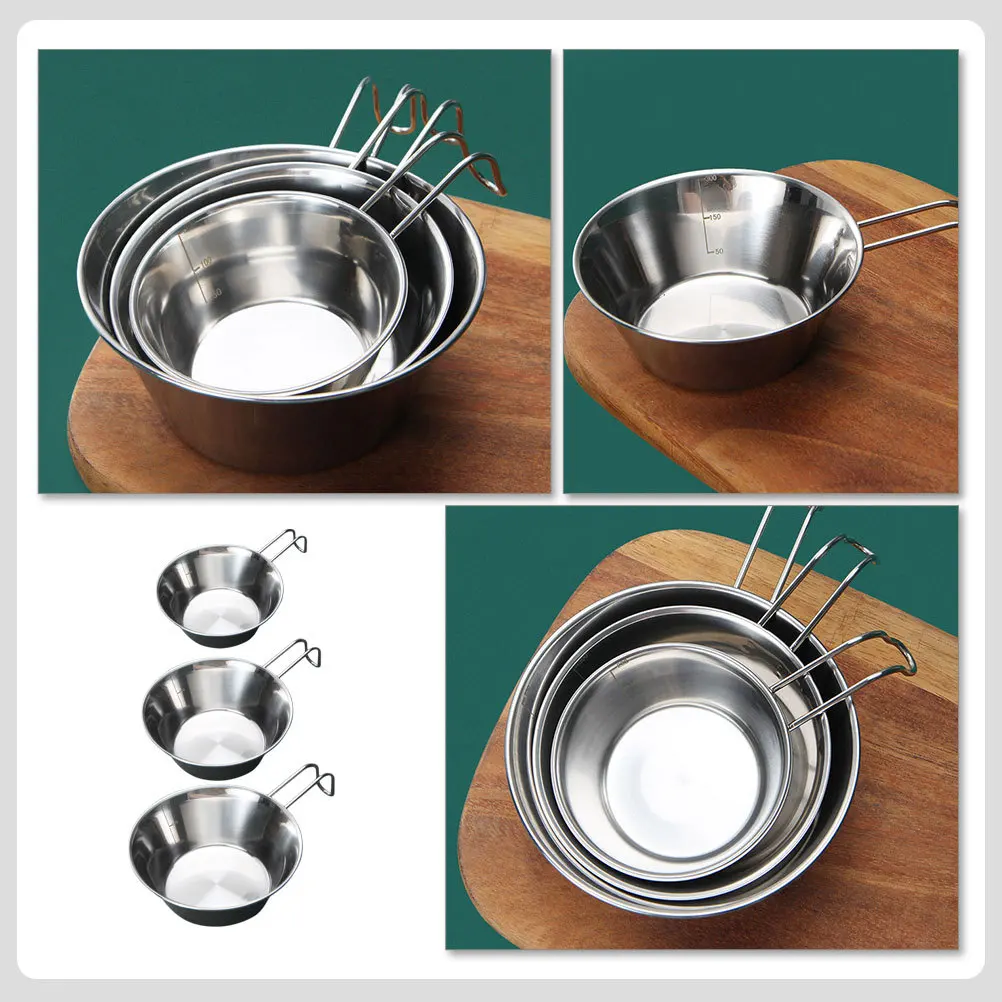 

3Pcs Stainless Steel Water Cup Folding Handle Multifunctional Portable Outdoor Camping Drinking Bowl Coffee Wine Cup