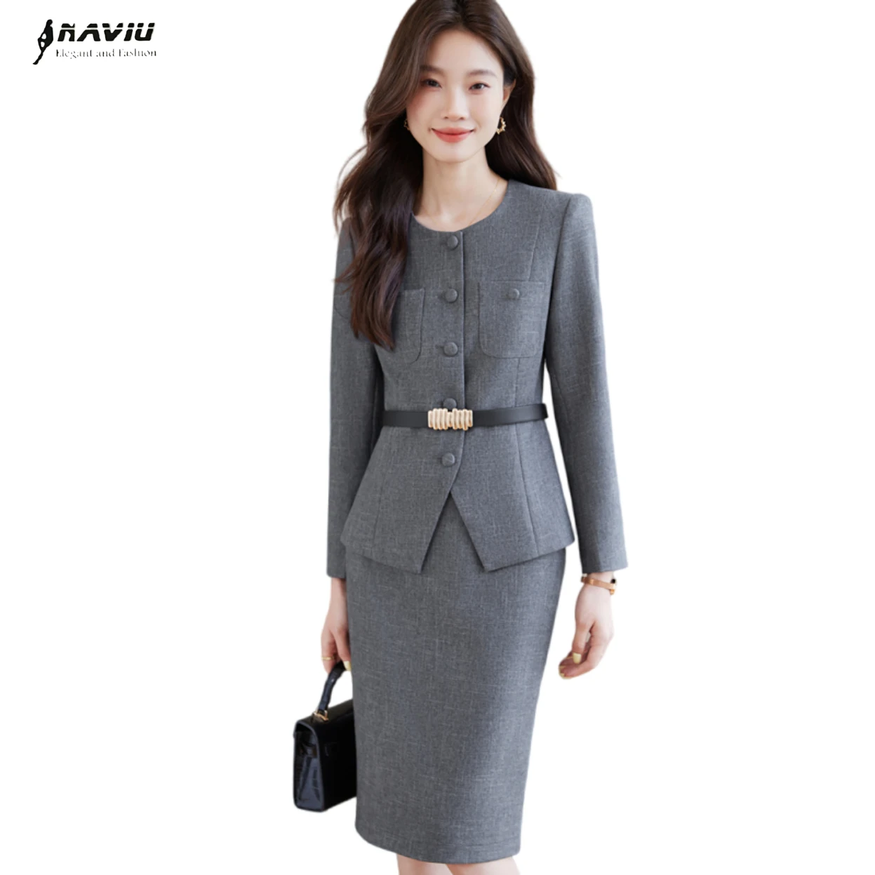 

NAVIU 2025 New For Women Suit Elegant Commuting Office Fashion Casual Long Sleeve Slim Single Breasted Blazer and Half Skirt Set