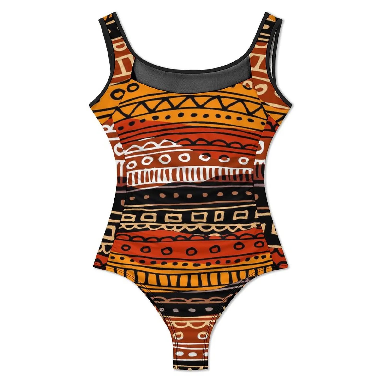 Brown Tribal Swimsuit Vintage Print Swimwear One-Piece Beach Design Bodysuit Backless Bathing Suits Female Push Up Beach Outfits