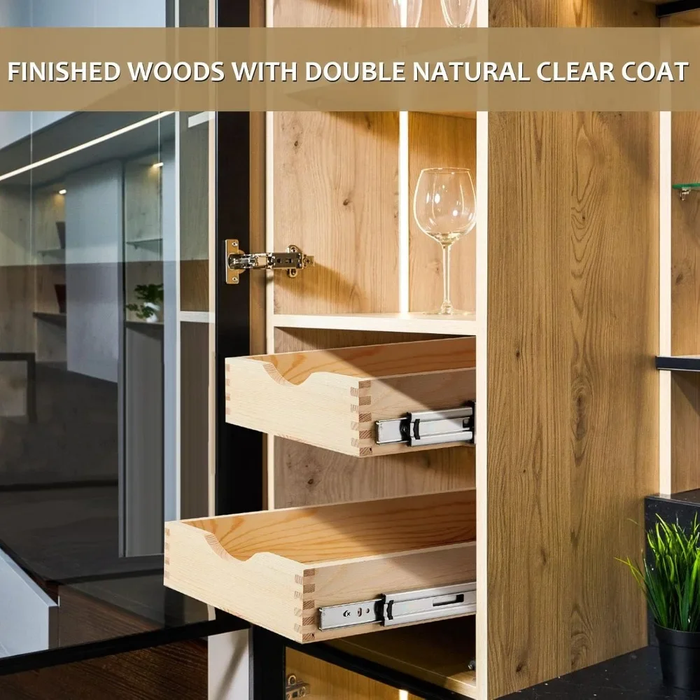 4 Set Rak Gulung Tutup Lembut Organizer Kabinet Baki Tarik Kayu, Lemari Dapur Rak Dapur Geser Rakitan Sepenuhnya