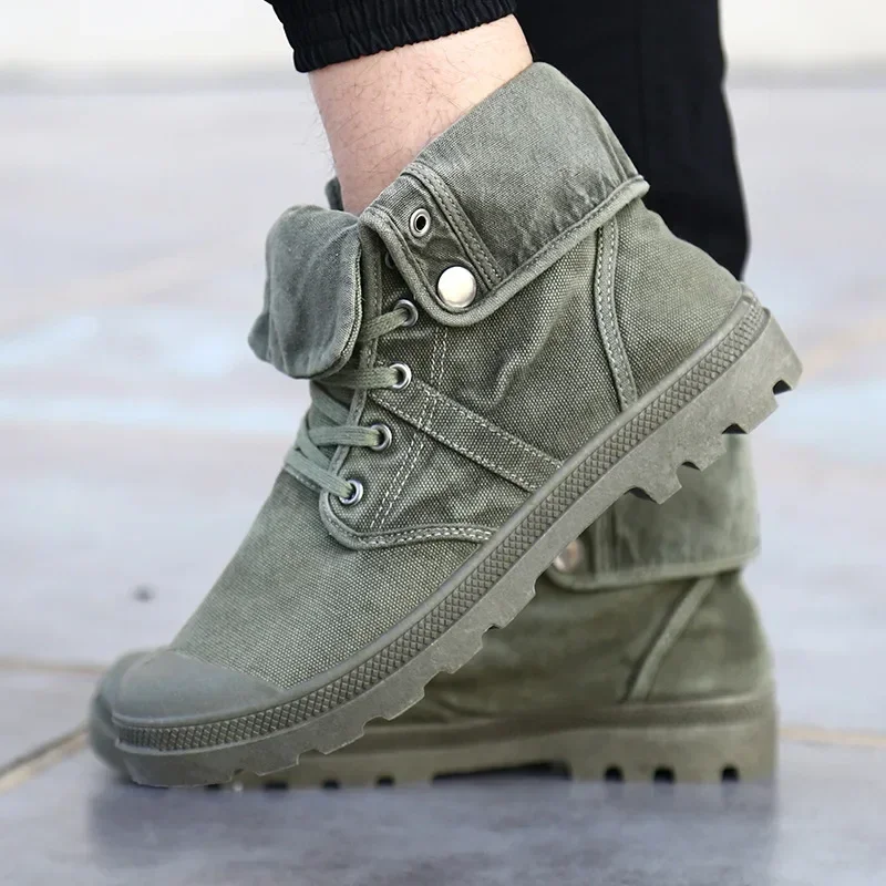

Men Ankle Boots Fashion Breathable Canvas Boots for Men High Top Casual Shoes Outdoor Men Comfortable Hiking Sneakers