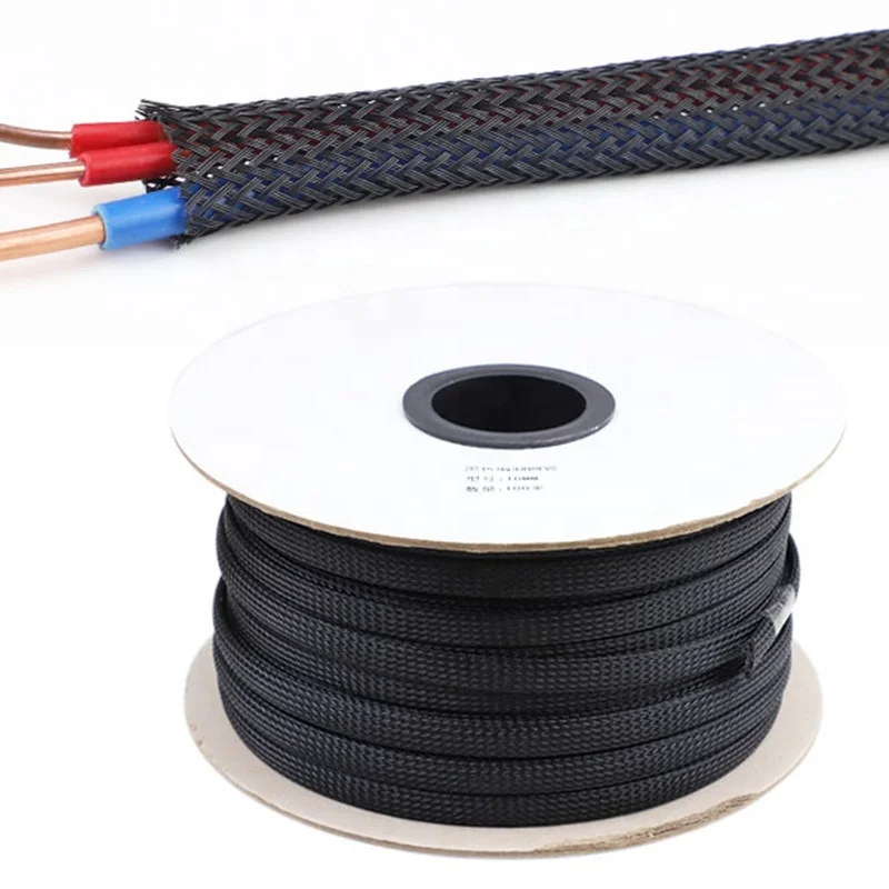 PET Black Cable Sleeve Length1/3/5/50/100M Insulated Braided Sleeving Data Line Protection Wire Cable Flame-Retardant Nylon Tube