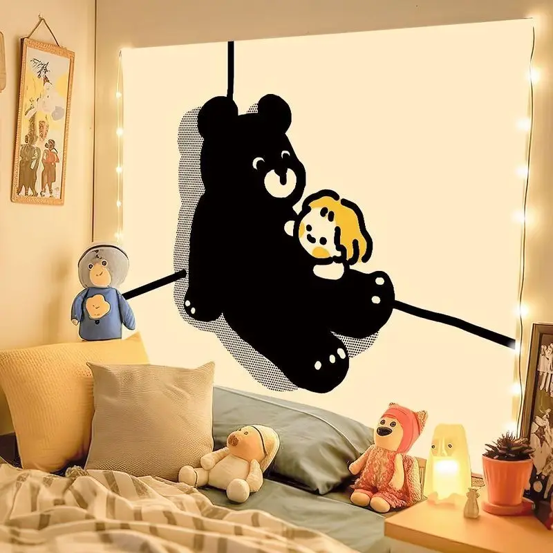 VIKAMA Three Bear Heads Tapestry, Minimalist Cute Bear Wall Hanging for Bedroom Dorm Living Room Decor