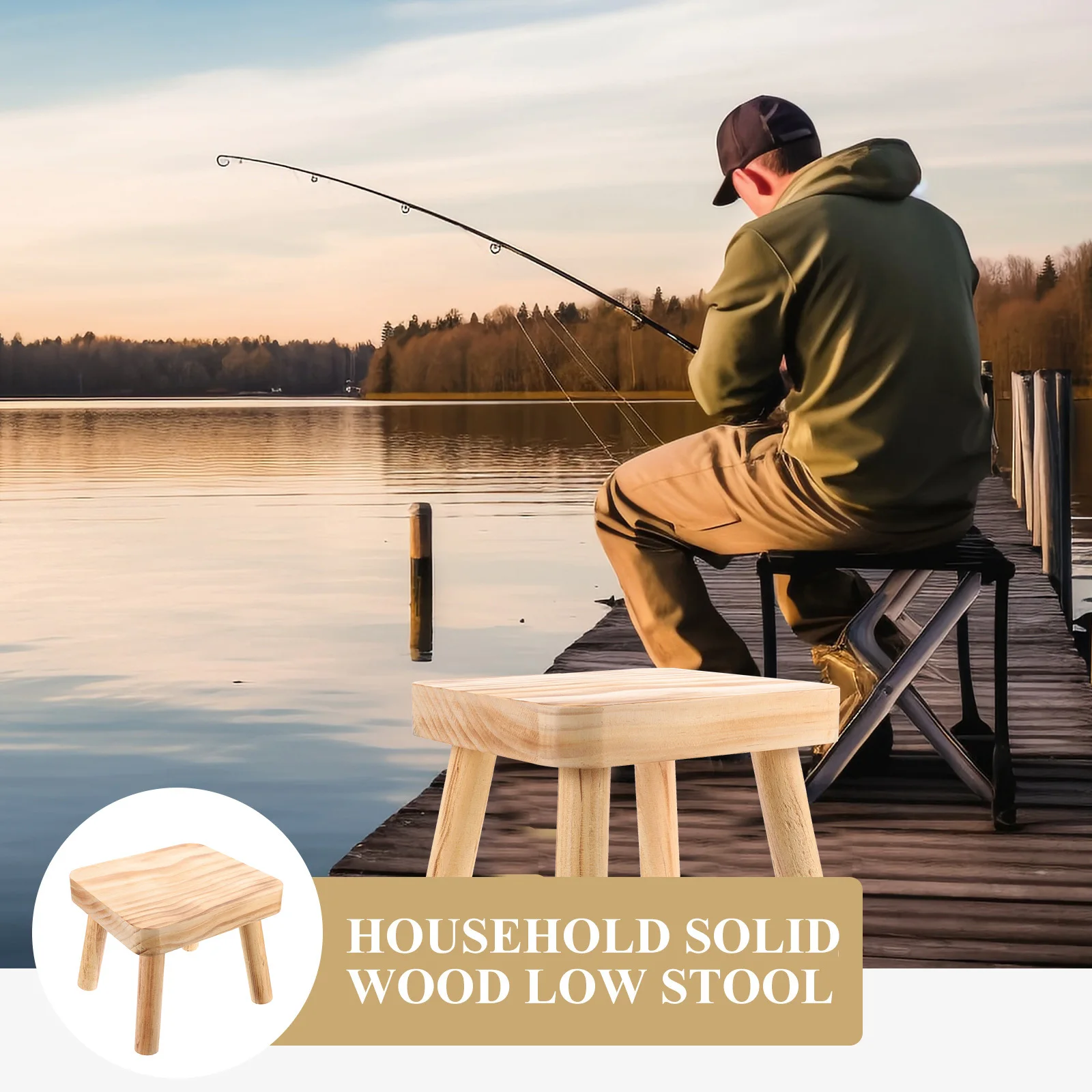 

Small Wood Stool Sturdy Portable Wooden Step Stool for Household Bathroom Camping Fishing Footrest Seat Small Stools to Sit on