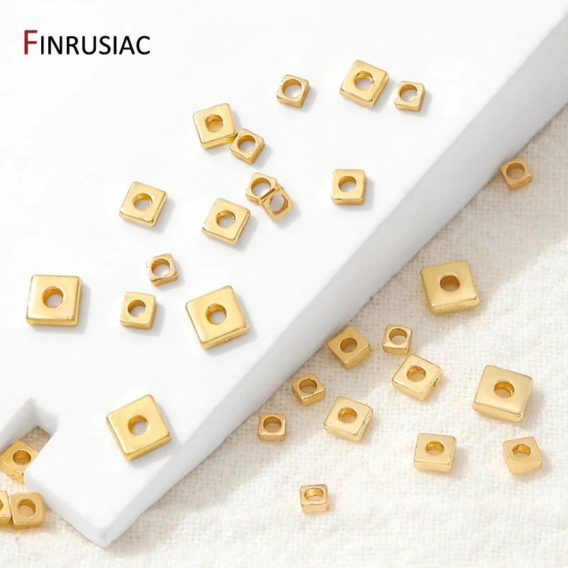 14K Gold Plated Brass 2/2.5/3/4mm Flat Square Spacer Beads,Separator For Beads,DIY Bracelet Necklace Jewelry Making Accessories