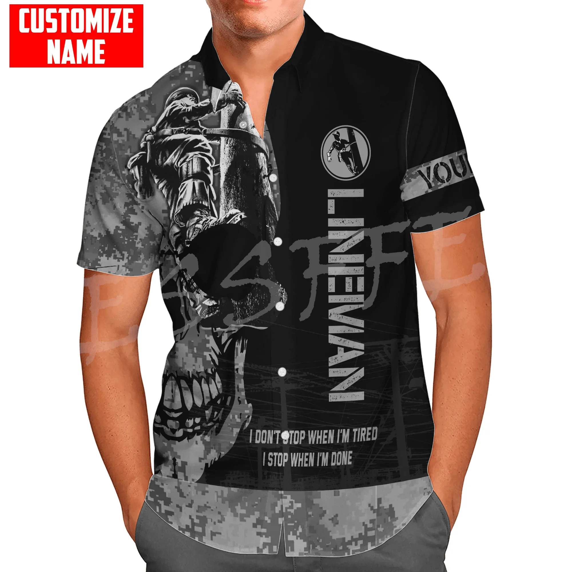 NewFashion Custom Name Electrician Lineman Worker Tattoo Retro Harajuku Streetwear 3DPrint Summer Casual Beach Hawaiian Shirts A