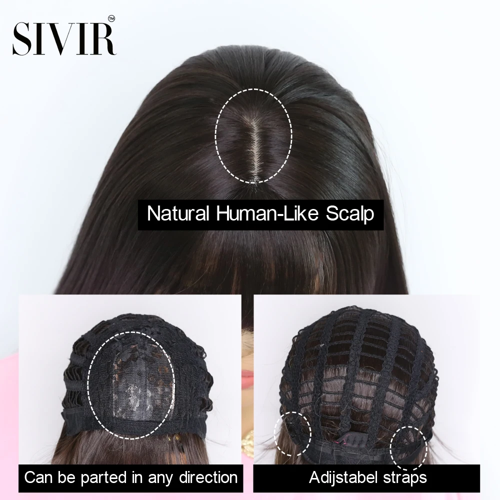 Sivir Synthetic 26inch Long Straight  Lolita Hair with Bangs Brown Purple Heat Resistant  Wigs for  Women Black Cosplay Anime