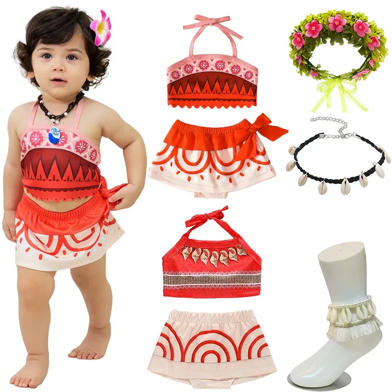 

Summer Fancy Girl Princess Moana Costume Toddler Baby Girls Retro Print Christmas Halloween Cosplay Makeup Ball Party Clothing