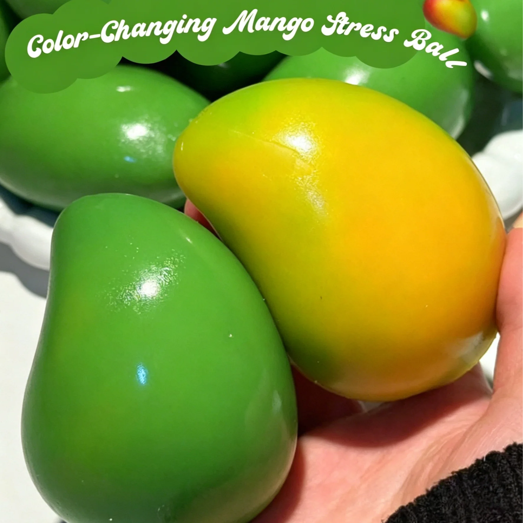 Handmade Crispy Mango Stress Ball Squeeze Color-Changing Mango Squishy Fidget Ball Stress Relief Ornament for Adult Kids