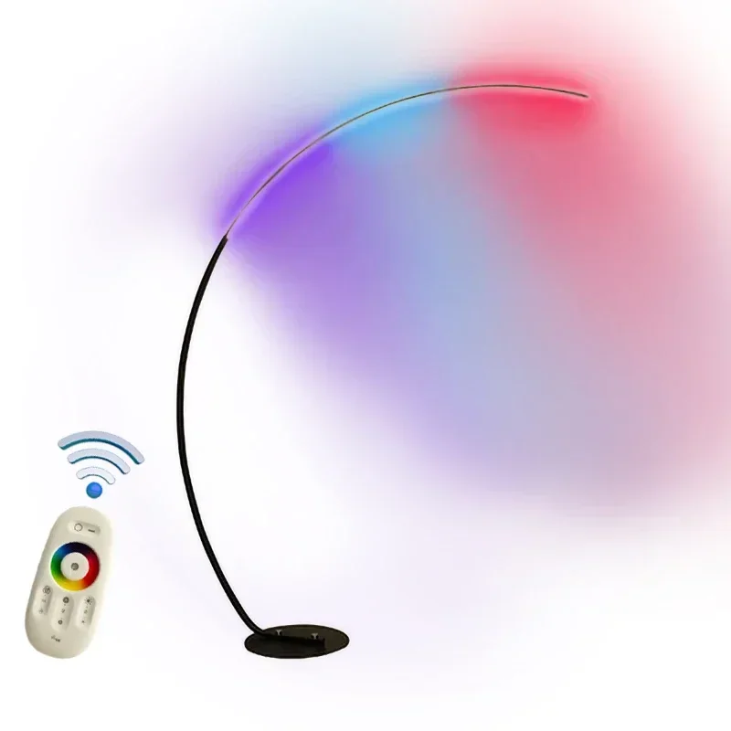 Lampade da terra moderne a LED ad arco Soggiorno per interni domestici Luci da pavimento bianche nere Dimmerabile telecomando RGB Camera da letto