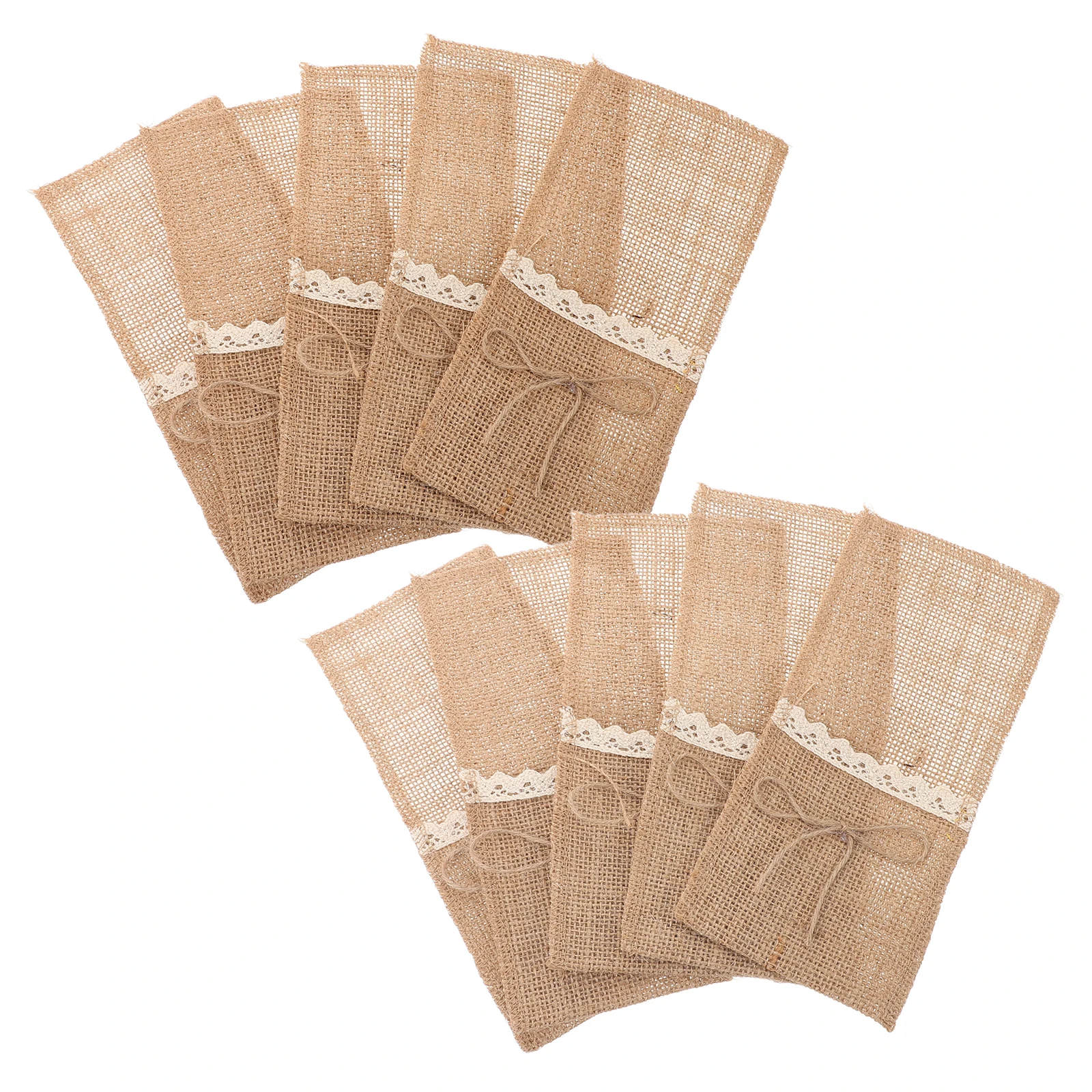 

10 Pcs Cutlery Storage Bags Burlap Lace Silverware Napkin Holders Tableware Kitchen Utensils Pocket Items Eco Friendly Reusable