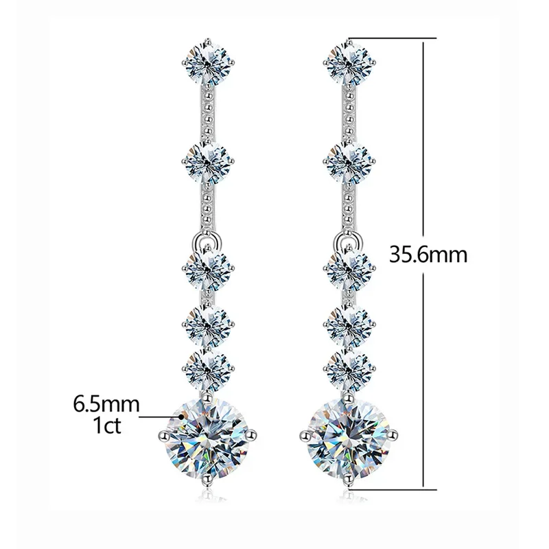 New Moissanite Drop Earrings for Women Sterling Silver Wedding Earring with GRA Certificate Luxury Jewelry Plated 18K White Gold