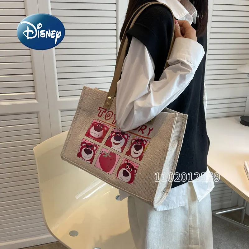 Disney-Bolso de mano de oso de fresa para mujer, bandolera multifuncional de gran capacidad con dibujos animados, tendencia de moda