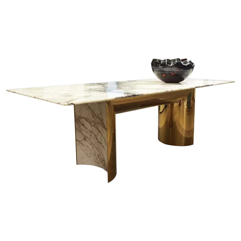 

Italian minimalist marble large apartment villa rectangular eating table modern light luxury dining table and chair combination