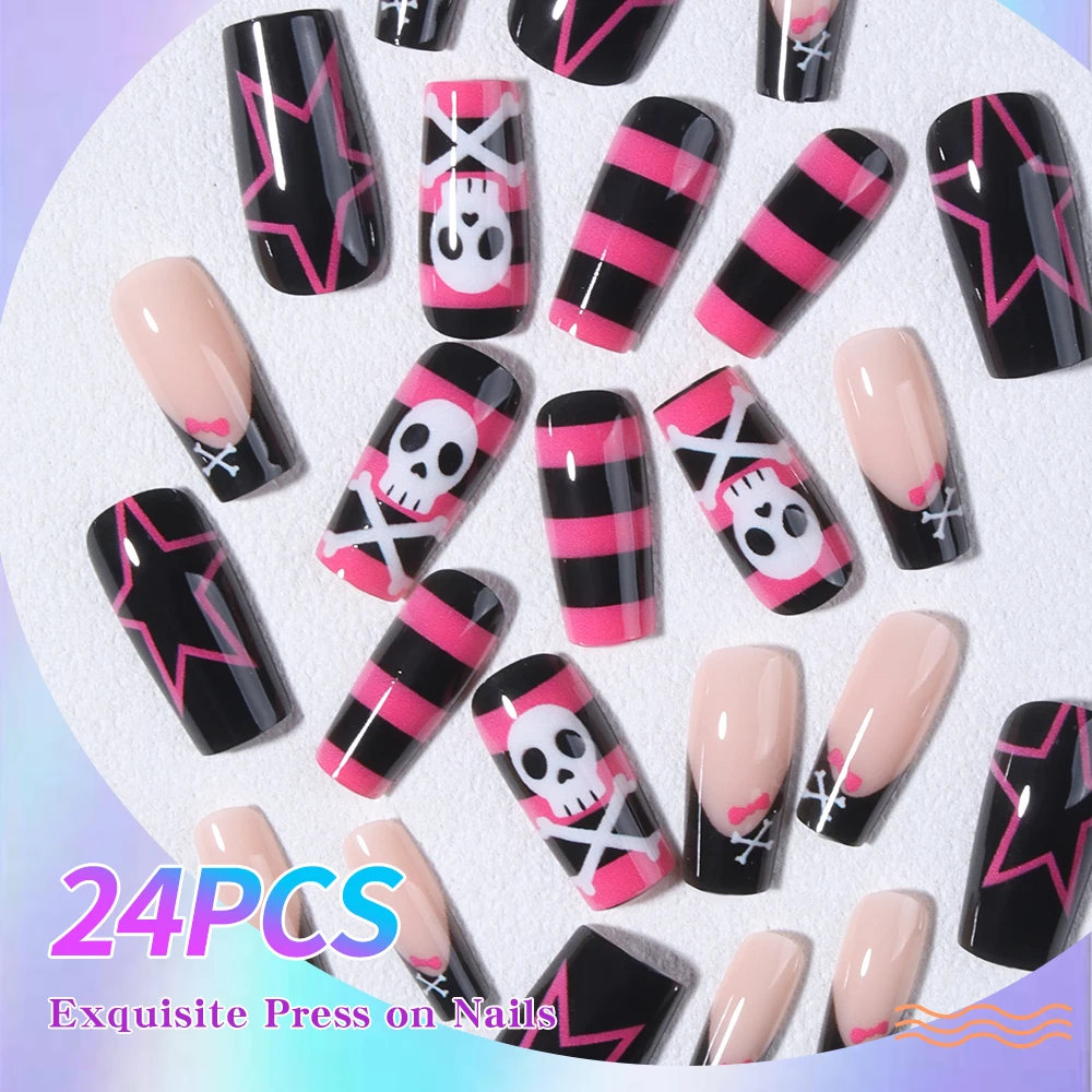 24-piece long coffin-shaped fa - Nail Art Y2K recension och pris